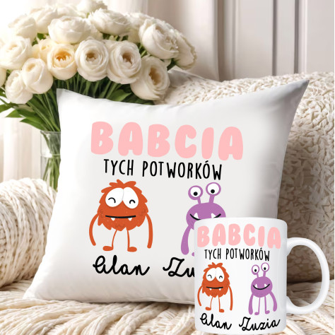 poduszka i kubek babcia tych potworków