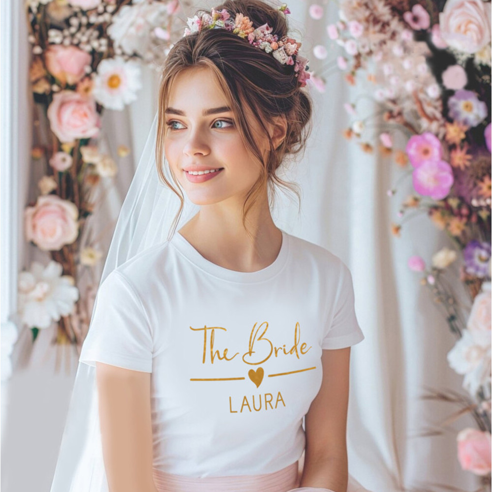 Biała koszulka the bride personalizacja